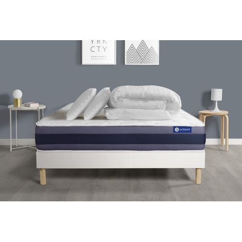 Pack Prêt A Dormir Matelas Ressorts Ensaches+Memoire De Forme Actiflex Morpho 140x200 + Sommier Kit Blanc +2oreillers+Couette