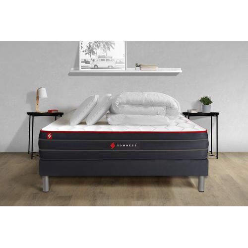 Pack Prêt A Dormir 200x200 Matelas Boost Ressorts Ensaches Et Memoire De Forme + Sommier Kit Noir + Couette + 2 Oreillers