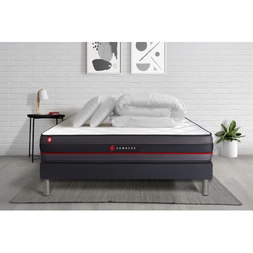 Pack Matelas Regen 160x200 + Sommier Noir + Couette + 2 Oreillers