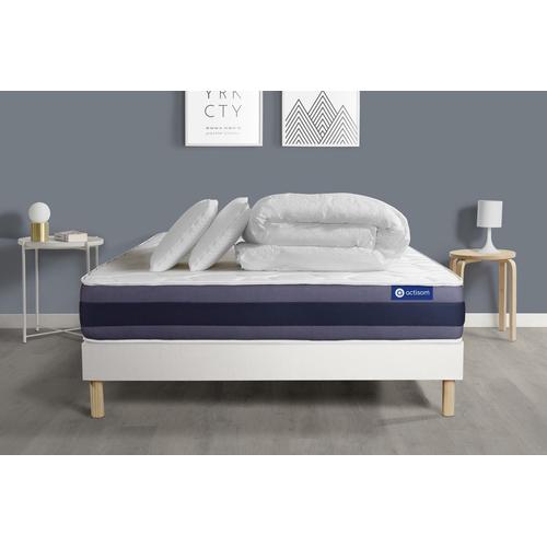 Pack Prêt A Dormir Matelas Ressorts Ensaches+Memoire De Forme Actiflex Morpho 160x200 + Sommier Kit Blanc +2oreillers+Couette