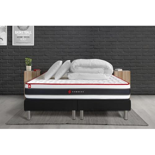 Pack Matelas Energy 200x200 + Double Sommiers Noir 100x200 + Couette + 2 Oreillers