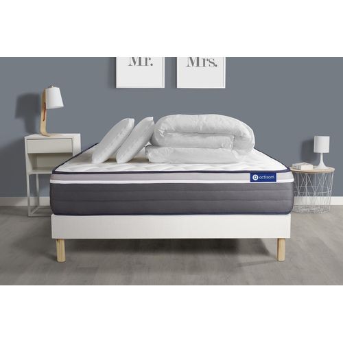 Pack Prêt A Dormir Matelas Actiflex Plus 140x200 Ressorts Ensaches+Memoire De Forme + Sommier Kit Blanc + 2 Oreillers+Couette