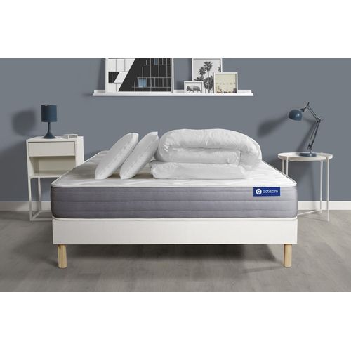 Pack Prêt A Dormir Matelas Actiflex Dream Ressorts Ensaches + Memoire De Forme 180x200 + Sommier Kit Blanc +2oreillers+Couette