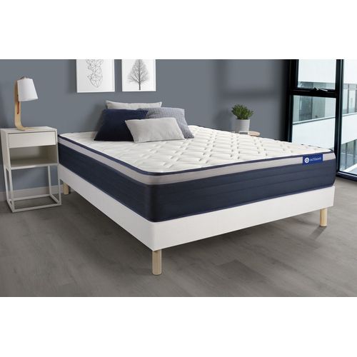 Ensemble Matelas Ressorts Ensaches+Memoire De Forme Actiflex Max 160x200 Cm Maxi Epaisseur 7zones Confort + Sommier Kit Blanc