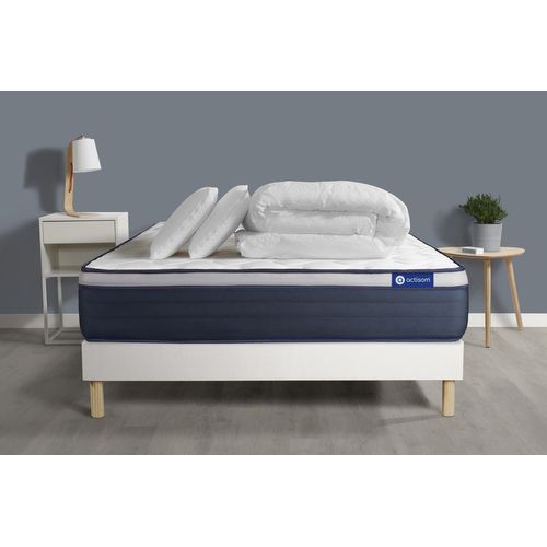 Pack Prêt A Dormir Matelas Ressorts Ensaches+Memoire De Forme Actiflex Max 140x200cm + Sommier Kit Blanc + 2oreillers+Couette