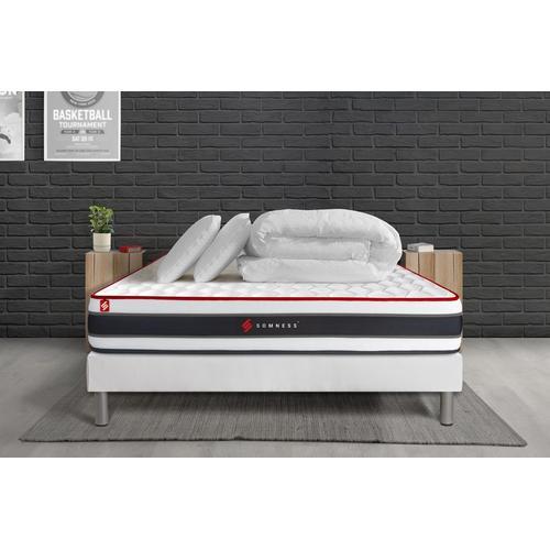 Pack Matelas Energy 160x200 + Sommier Blanc + Couette + 2 Oreillers