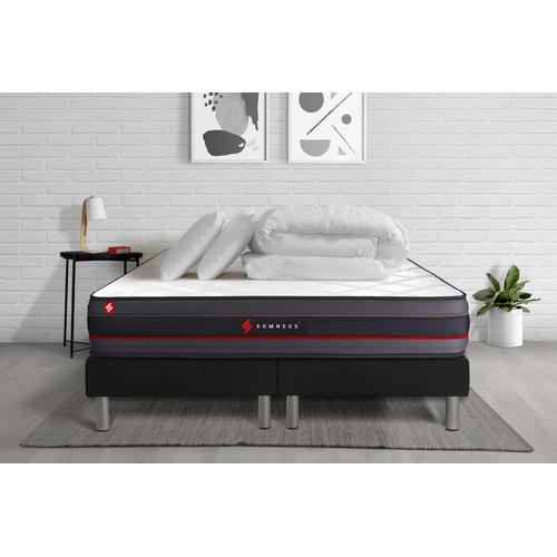 Pack Matelas Regen 200x200 + Double Sommiers Noir 100x200 + Couette + 2 Oreillers