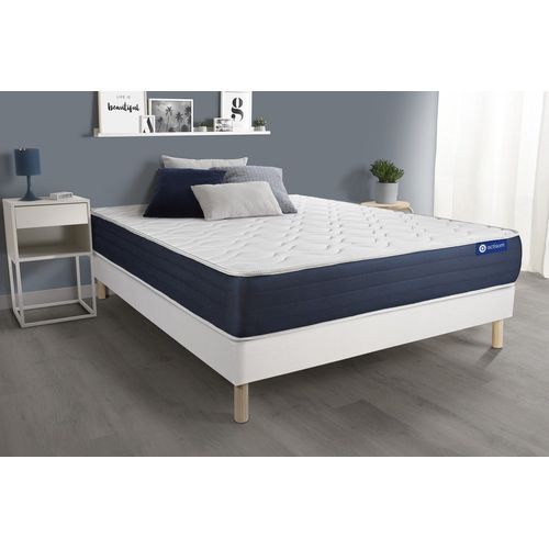 Ensemble Matelas Ressorts Ensaches Et Memoire De Forme Actiflex Sleep 140x190 5zones De Confort + Sommier Kit Blanc