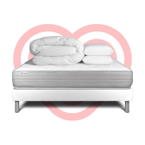 Pack Prêt A Dormir Vitalmemo 160 X 200 Cm Sommier Kit Blanc