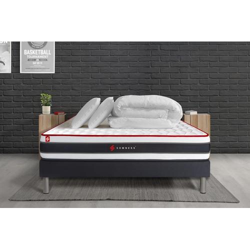 Pack Matelas Energy 140x190 + Sommier Noir + Couette + 2 Oreillers