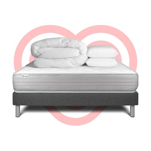 Pack Prêt A Dormir Vitalmemo 200 X 200 Cm Sommier Kit Gris