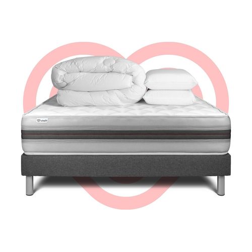 Pack Prêt A Dormir Vitalmemo Back 140 X 200 Cm Sommier Kit Gris