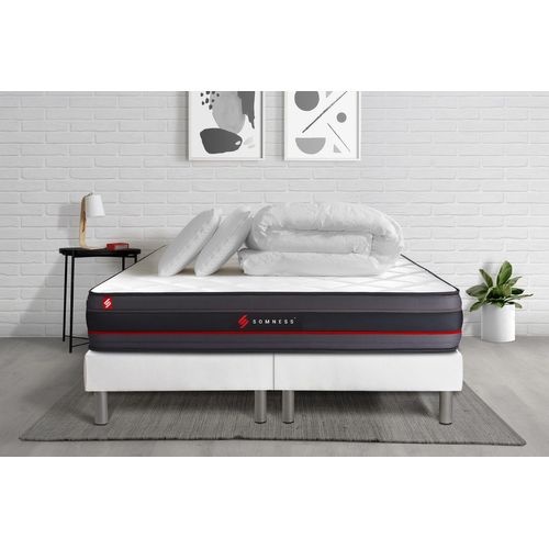 Pack matelas REGEN 200x200 + double sommiers blanc 100x200 + Couette + 2 oreillers