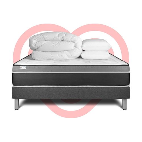 Pack Prêt A Dormir Vital Care 140 X 200 Cm Sommier Kit Gris