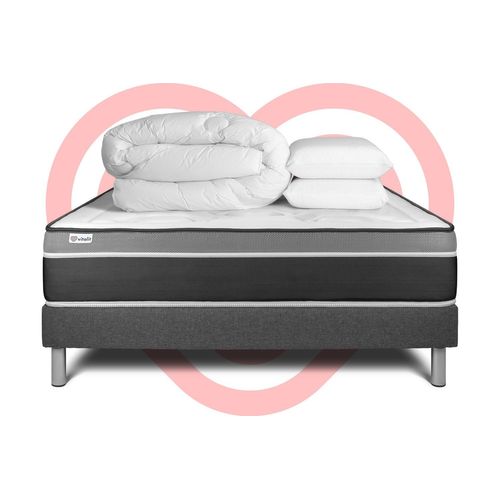 Pack Prêt A Dormir Vital Care 140 X 190 Cm Sommier Kit Gris
