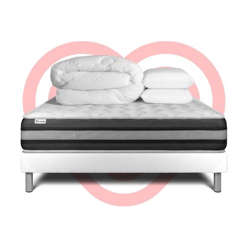 Pack Prêt A Dormir Vitalspring Zen 140 X 200 Cm Sommier Kit Blanc