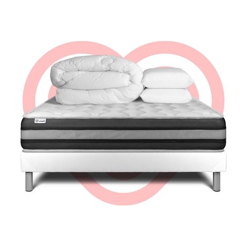 Pack Prêt A Dormir Vitalspring Zen 180 X 200 Cm Sommier Kit Blanc