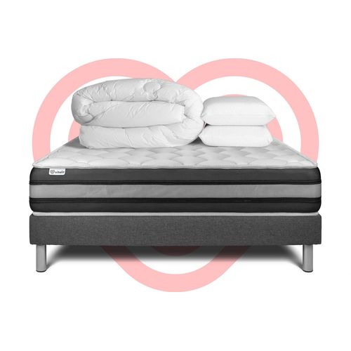 Pack Prêt A Dormir Vitalspring Zen 180 X 200 Cm Sommier Kit Gris