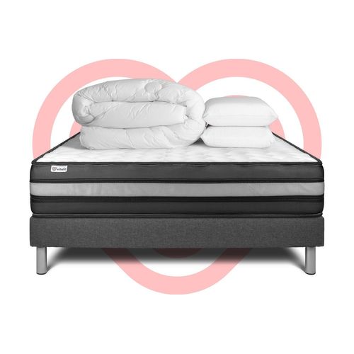 Pack Prêt A Dormir Vitalpower Zen 180 X 200 Cm Sommier Kit Gris
