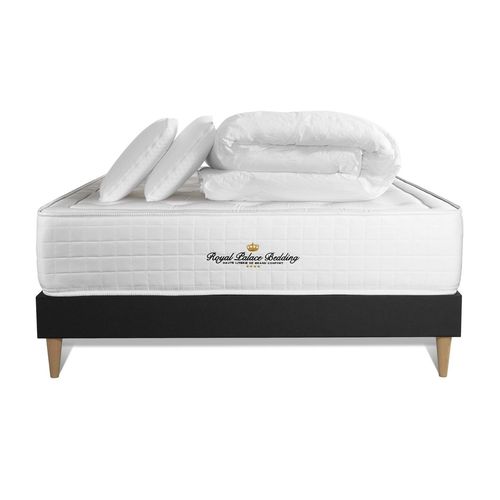 Pack Matelas A Memoire De Forme Maxi Epaisseur Buckingham 140x200cm Sommier Kit Noir + 2 Oreillers + 1 Couette 240x220cm