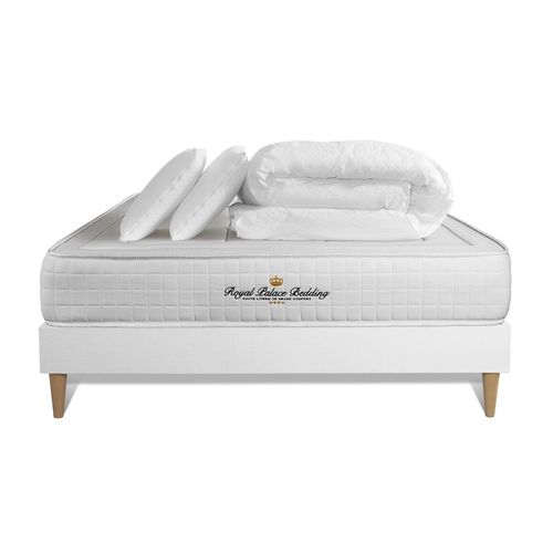Pack Matelas A Memoire De Forme Maxi Epaisseur Balmoral 200x200cm + Sommier Kit Blanc + 2 Oreillers + 1 Couette