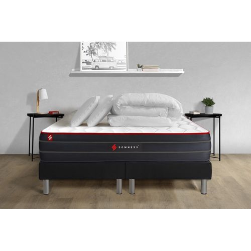 Pack matelas BOOST 180x200 + double sommiers noir 90x200 + Couette + 2 oreillers