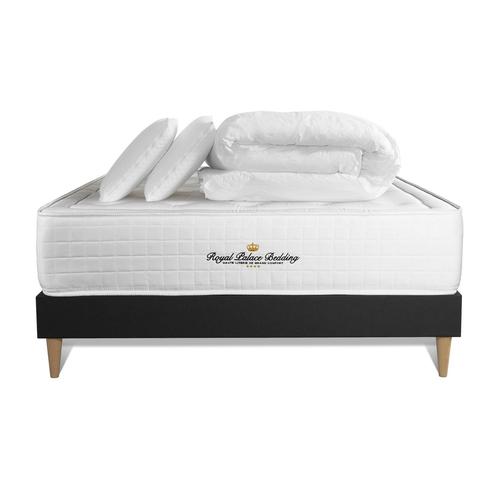 Pack Matelas A Memoire De Forme Maxi Epaisseur Buckingham 200x200cm + Sommier Kit Noir + 2 Oreillers + 1 Couette