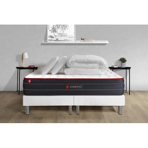 Pack matelas BOOST 200x200 + double sommiers blanc 100x200 + Couette + 2 oreillers