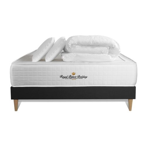Pack Matelas Ressorts Ensaches + Memoire De Forme Maxi Epaisseur Windsor 180x200cm + Sommier Kit Noir + 2 Oreillers + 1 Couette