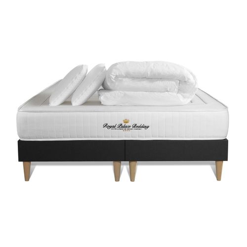 Pack matelas LANCASTER 200x200 + double sommiers noir 100x200 + Couette + 2 oreillers