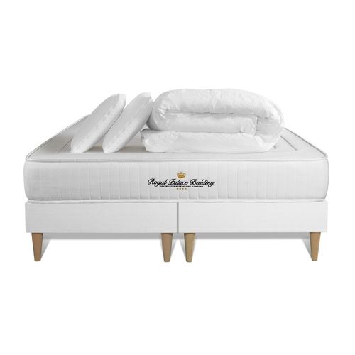 Pack matelas LANCASTER 160x200 + double sommiers blanc 80x200 + Couette + 2 oreillers