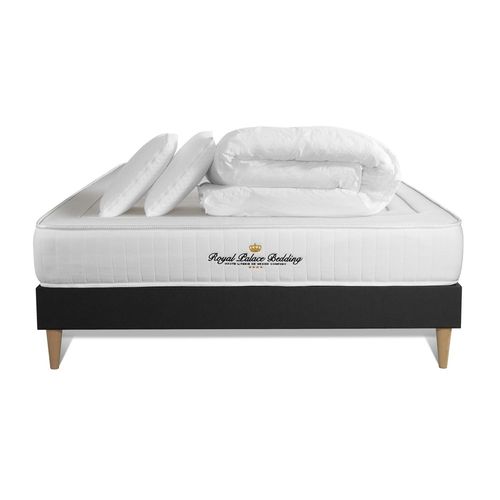 Pack Prêt A Dormir 140x190 Matelas Lancaster Ressorts Ensaches Et Memoire De Forme + Sommier Kit Noir + Couette + 2 Oreillers