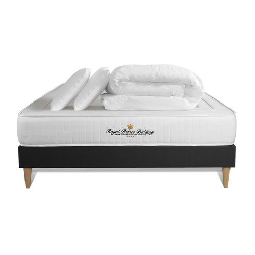 Pack Prêt A Dormir 200x200 Matelas Lancaster Ressorts Ensaches Et Memoire De Forme + Sommier Kit Noir + Couette + 2 Oreillers