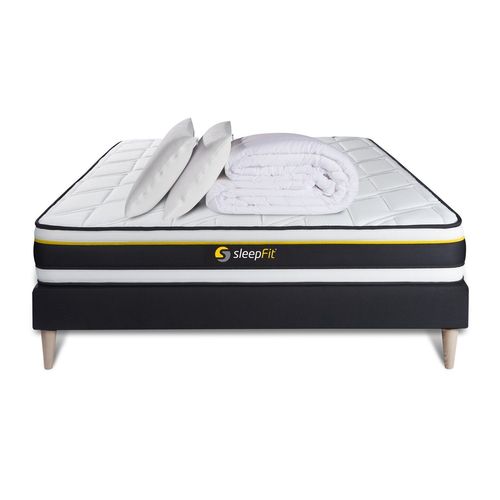 Pack Sommier + Matelas Soft 140x190 + 2 Oreillers Memoire De Forme + Couette Percale