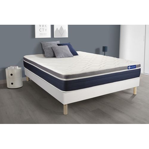 Ensemble Actiflex Confort Matelas Ressorts Ensaches+Memoire De Forme 140x190cm Maxi Epaisseur + Sommier Kit Blanc
