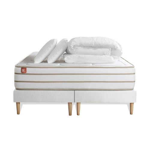 Pack Prêt A Dormir Matelas Le Douillet 180x200cm Memoire De Forme Biovisco + Double Sommiers Blanc + 2 Oreillers + Couette