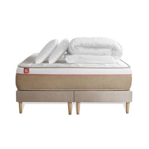 Pack Prêt A Dormir Matelas Le Soyeux 200x200cm Ressorts Ensaches + Memoire De Forme Biovisco + Double Sommiers Beige