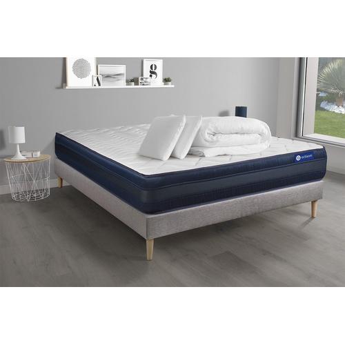 Pack Prêt A Dormir Matelas Actimemo Tech 200x200 Memoire De Forme 5zones De Confort + Sommier Kit Gris + 2oreillers +Couette