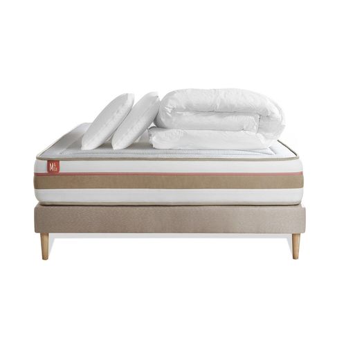 Pack Prêt A Dormir Matelas Le Tendre 140x200cm Ressorts Ensaches + Memoire De Forme + Sommier Kit Beige