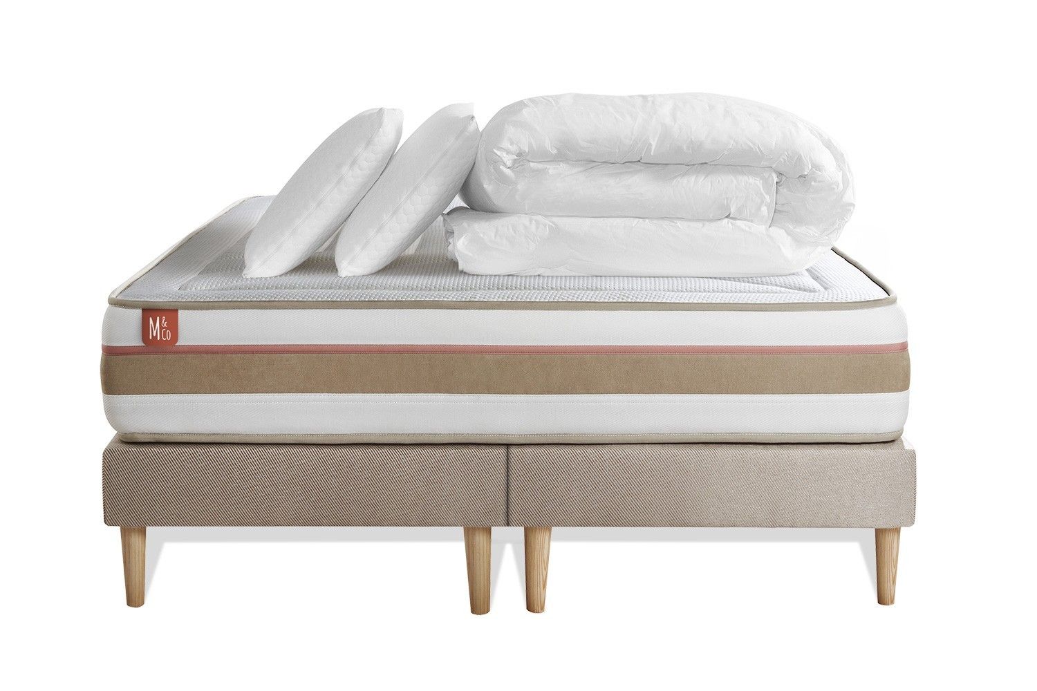 Pack Prêt A Dormir Matelas Le Tendre 200x200 Ressorts Ensaches + Memoire De Forme + Double Sommiers Beige