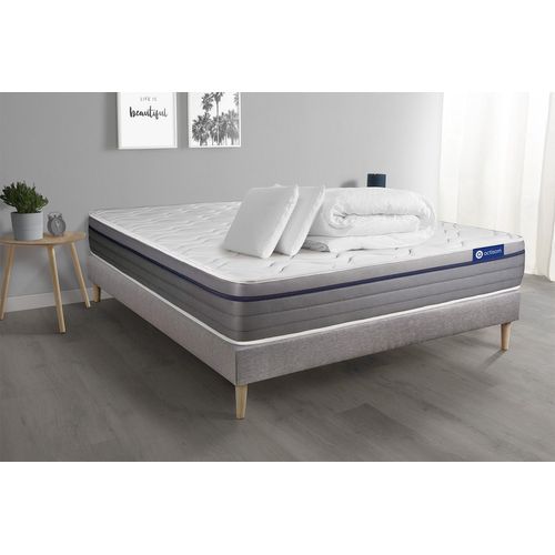Pack Prêt A Dormir Matelas Memoire De Forme Actimemo Zen 140x200 7zones De Confort + Sommier Kit Gris + 2 Oreillers +Couette
