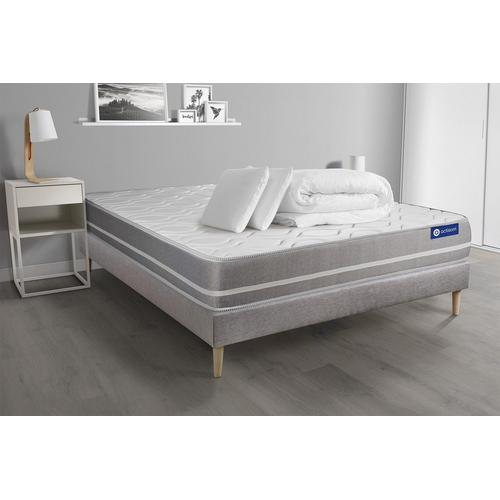 Pack Prêt A Dormir Matelas Memoire De Forme Actimemo Touch 200x200 3zones Confort + Sommier Kit Gris + 2 Oreillers + Couette