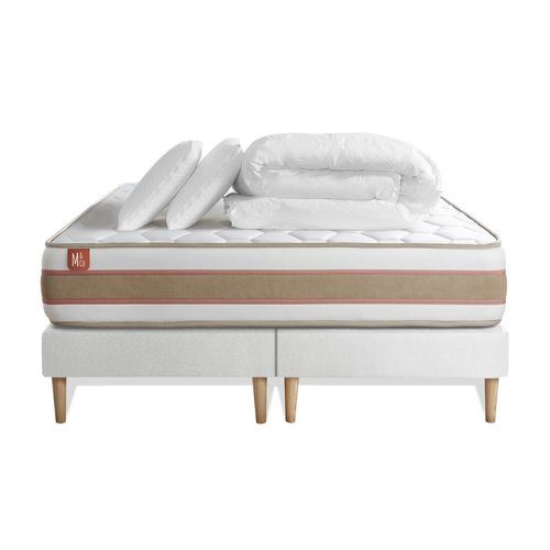 Pack Prêt A Dormir Matelas Le Délicat 200x200 Ressorts Ensaches Et Memoire De Forme + Double Sommiers Blanc