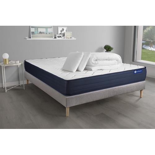 Pack Prêt A Dormir Matelas Actimemo Life 160x200 Memoire De Forme 5zones De Confort + Sommier Kit Gris + 2oreillers +Couette