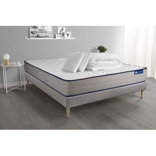 Pack Prêt A Dormir Matelas Memoire De Forme Actimemo Form 200x200 Cm 5zones Confort + Sommier Kit Gris + 2 Oreillers+Couette