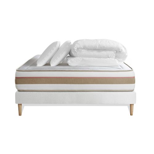 Pack Prêt A Dormir Matelas Le Tendre 140x200 Ressorts Ensaches + Memoire De Forme + Sommier Blanc + 2 Oreillers + Couette