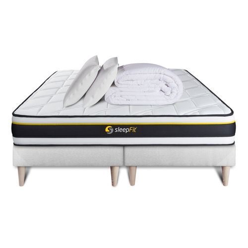Pack double sommier 90x200 + matelas SOFT 180x200 + 2 oreillers memoire de forme + Couette Percale
