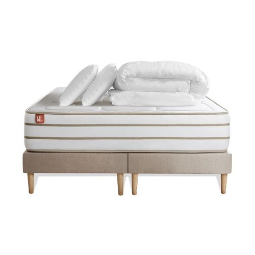 Pack Prêt A Dormir Matelas Le Douillet 180x200cm Memoire De Forme Biovisco + Double Sommiers Beige + 2 Oreillers + Couette