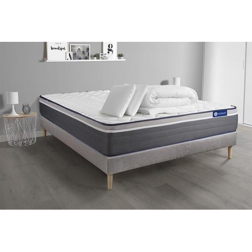 Pack Prêt A Dormir Matelas Actimemo Plus 160x200 Memoire De Forme 7zones Confort + Sommier Kit Gris + 2 Oreillers + Couette