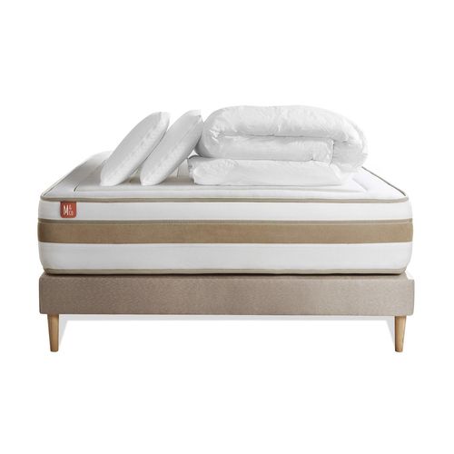 Pack Prêt A Dormir Matelas Le Raffiné 140x200cm Ressorts Ensaches + Memoire De Forme Biovisco + Sommier Beige